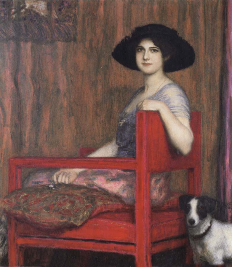 Fernand Khnopff Mary von Stuck in a Red Armchair